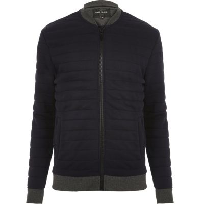 Navy quilted bomber jacket